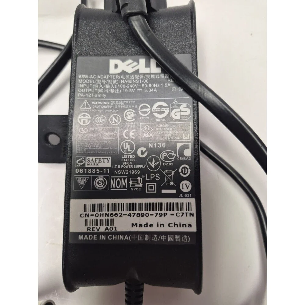 DELL HA65NS1-00 19.5V 3.34A 65W Genuine Original AC Power Adapter Charger tested